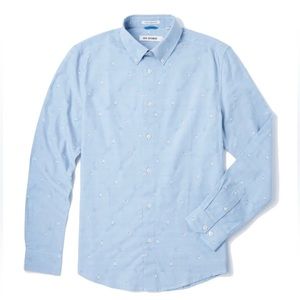 Ben Sherman Jacquard Beach Huts Long-Sleeve Shirt - Oxford Blue - Small - NWT